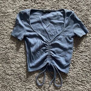 Blue ruched crop Zara top